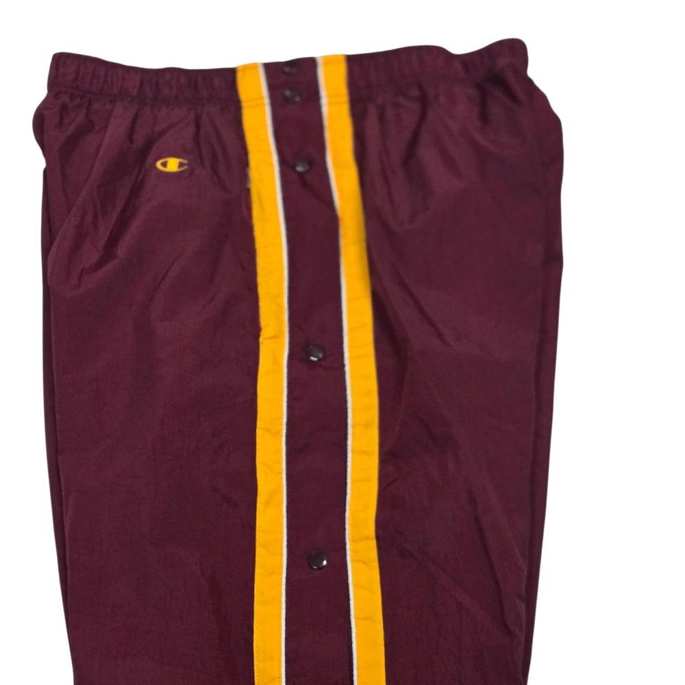 Vtg Champion Tear Away Basketball Track Pants Maroon w Gold Side Stripes Men's L